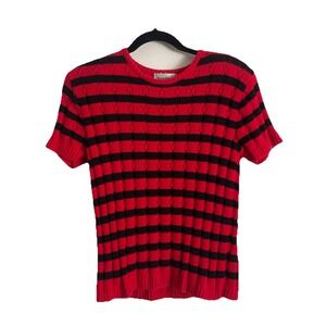 Rena Rowan Red Black Striped Ribbed Sweater Short Sleeve Woman M Stretch Vintage